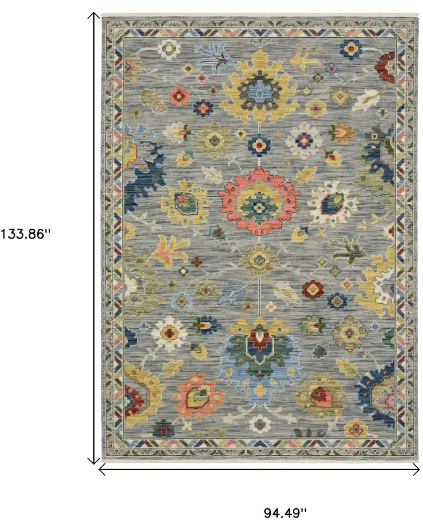 Gray Salmon And Yellow Oriental Area Rug With Fringe Photo 3