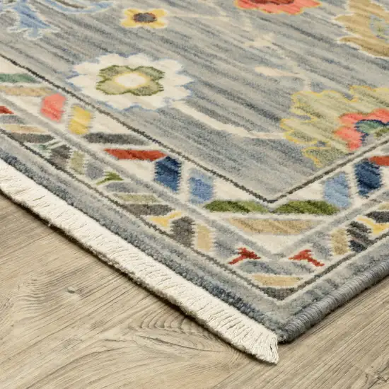 Gray Salmon And Yellow Oriental Area Rug With Fringe Photo 9