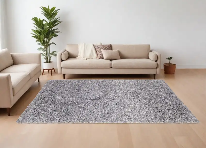 Gray Shag Hand Tufted Area Rug Photo 2