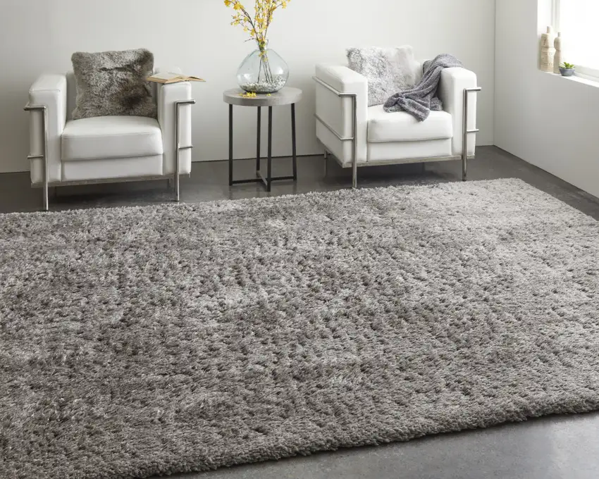 Gray Shag Power Loom Stain Resistant Area Rug Photo 6