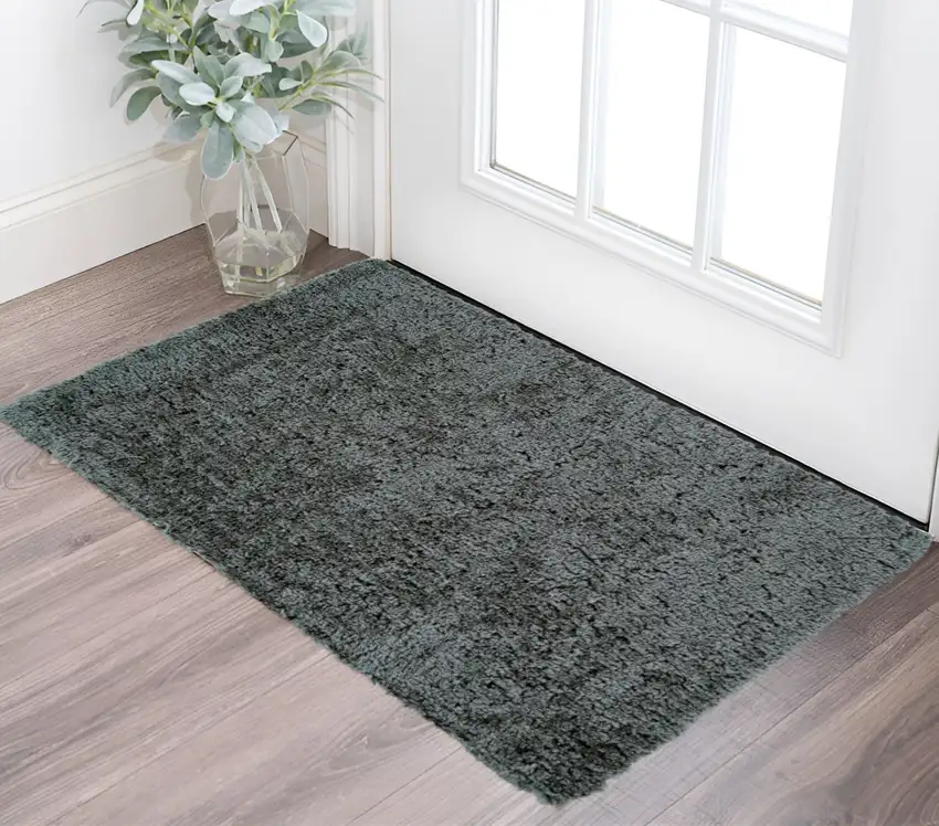 Gray Shag Tufted Handmade Stain Resistant Area Rug Photo 1