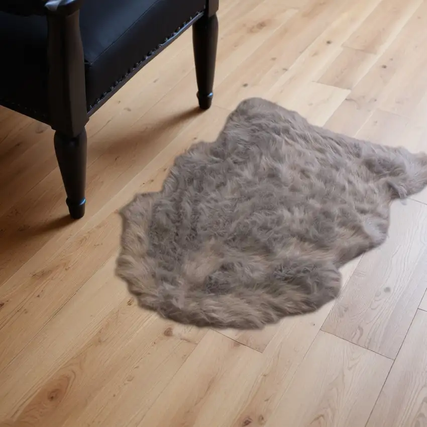 Gray Faux Sheepskin Animal Print Shag Sheepskin Area Rug Photo 2