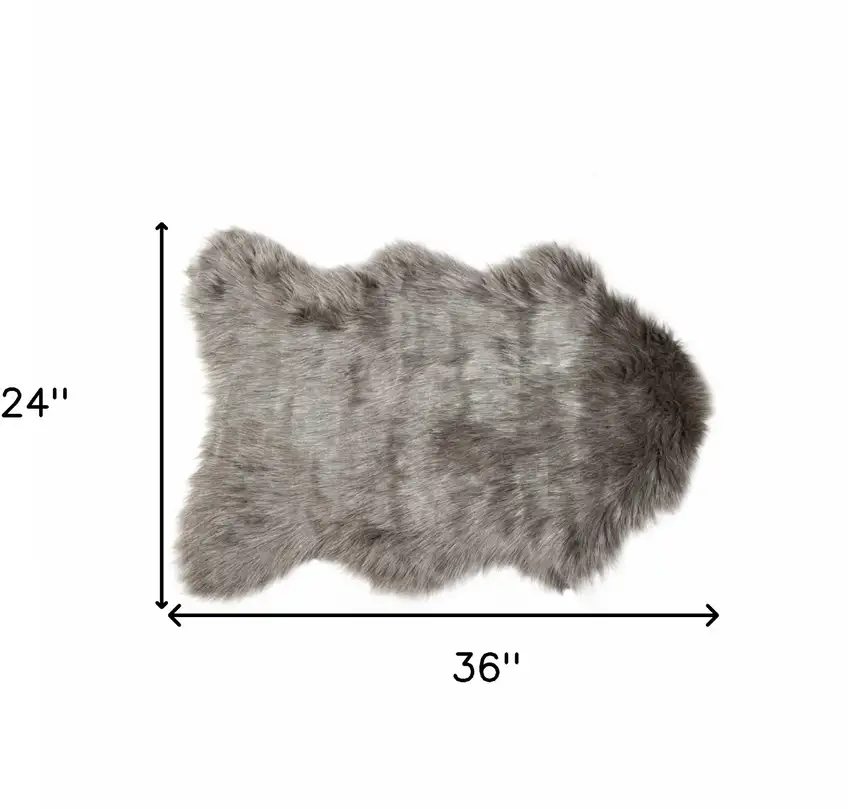 Gray Faux Sheepskin Animal Print Shag Sheepskin Area Rug Photo 9