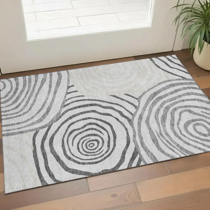 Gray Silver And Beige Abstract Washable Area Rug With UV Protection Photo 1