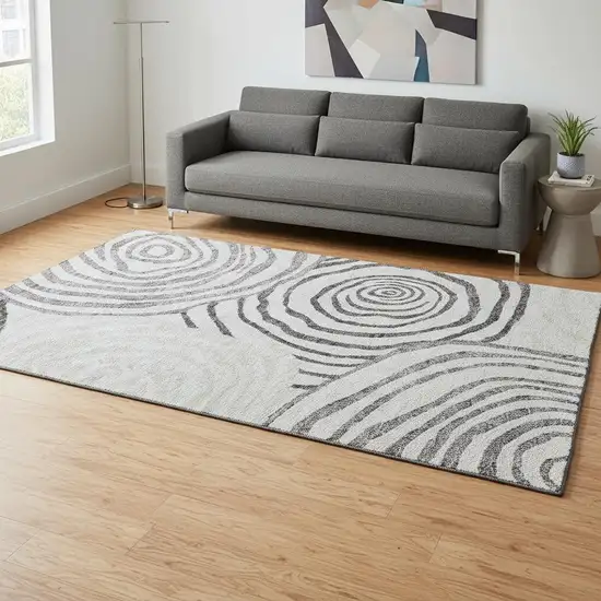 Gray Silver And Beige Abstract Washable Area Rug With UV Protection Photo 2