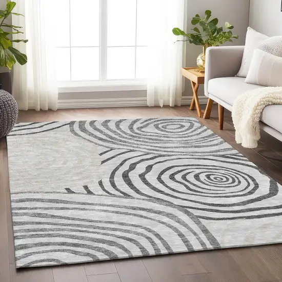 Gray Silver And Beige Abstract Washable Area Rug With UV Protection Photo 5