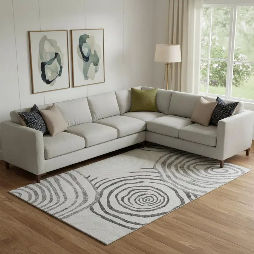 Gray Silver And Beige Abstract Washable Area Rug With UV Protection Photo 1