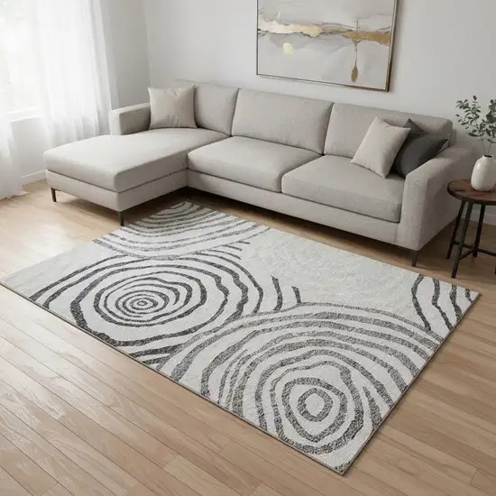 Gray Silver And Beige Abstract Washable Area Rug With UV Protection Photo 2
