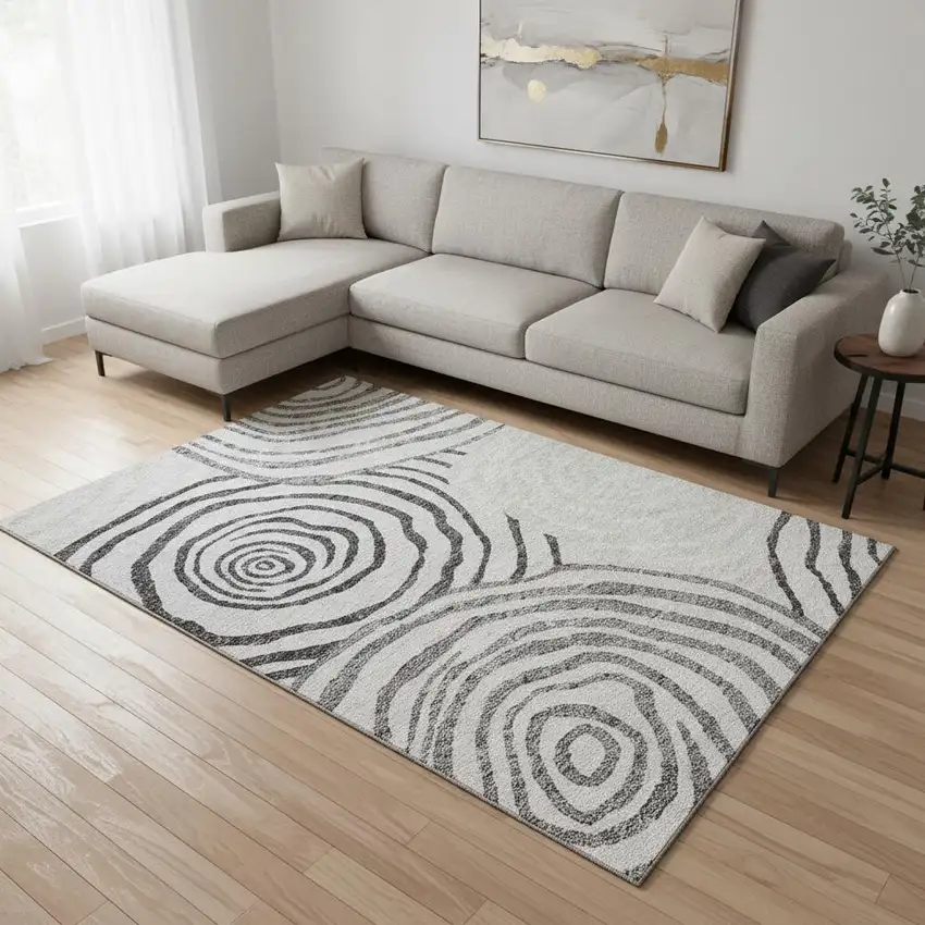 Gray Silver And Beige Abstract Washable Area Rug With UV Protection Photo 2