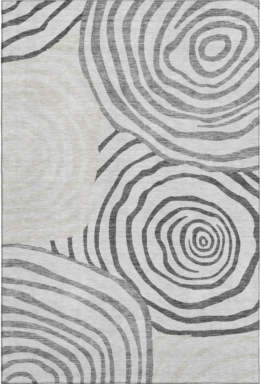 Gray Silver And Beige Abstract Washable Area Rug With UV Protection Photo 1