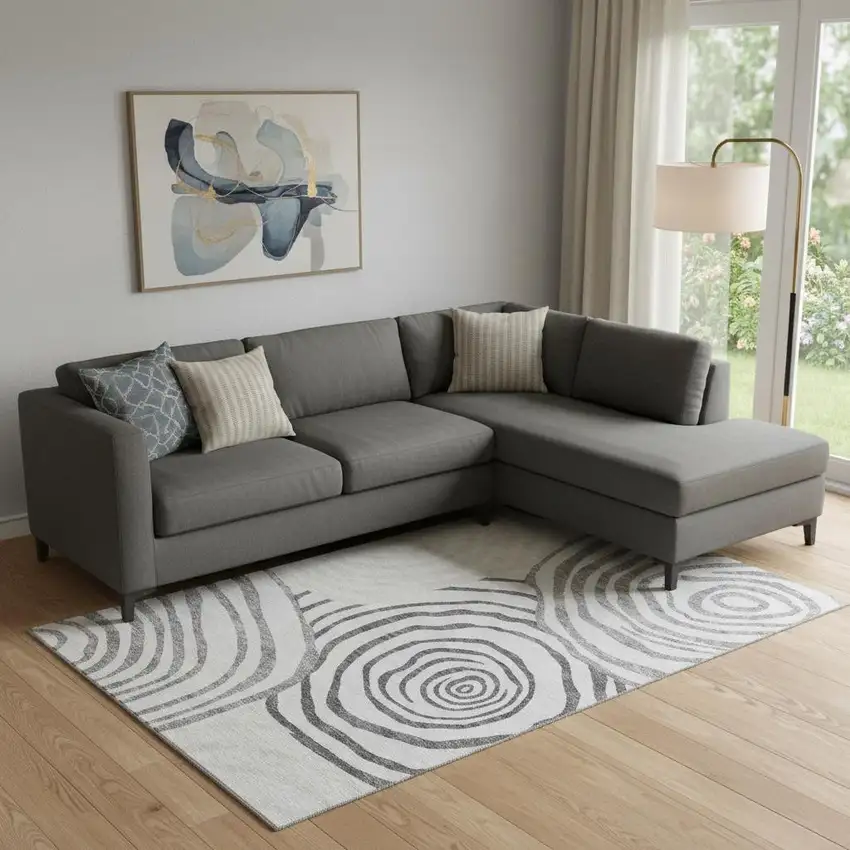 Gray Silver And Beige Abstract Washable Area Rug With UV Protection Photo 1