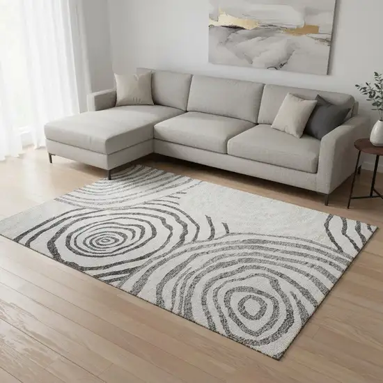 Gray Silver And Beige Abstract Washable Area Rug With UV Protection Photo 2