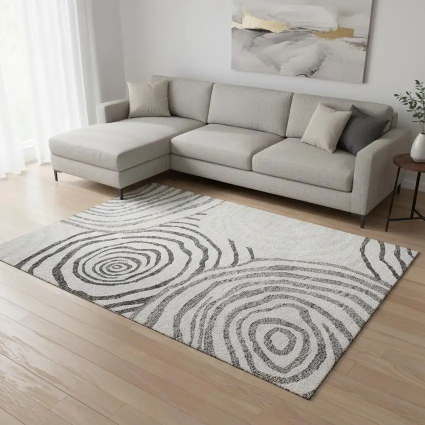 Gray Silver And Beige Abstract Washable Area Rug With UV Protection Photo 2