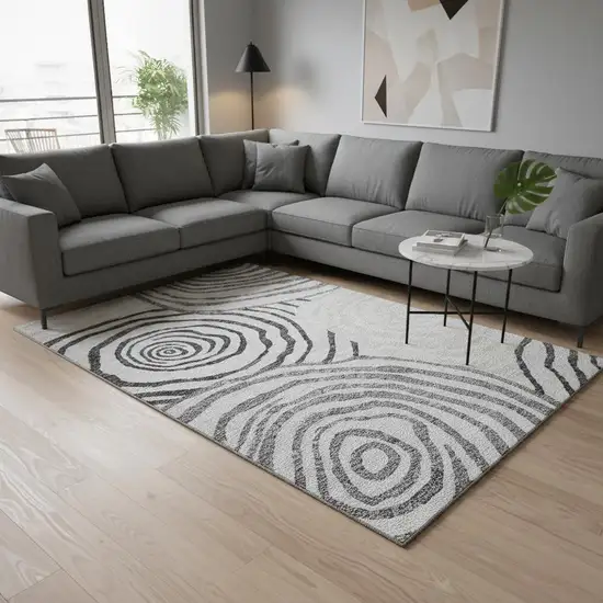 Gray Silver And Beige Abstract Washable Area Rug With UV Protection Photo 2