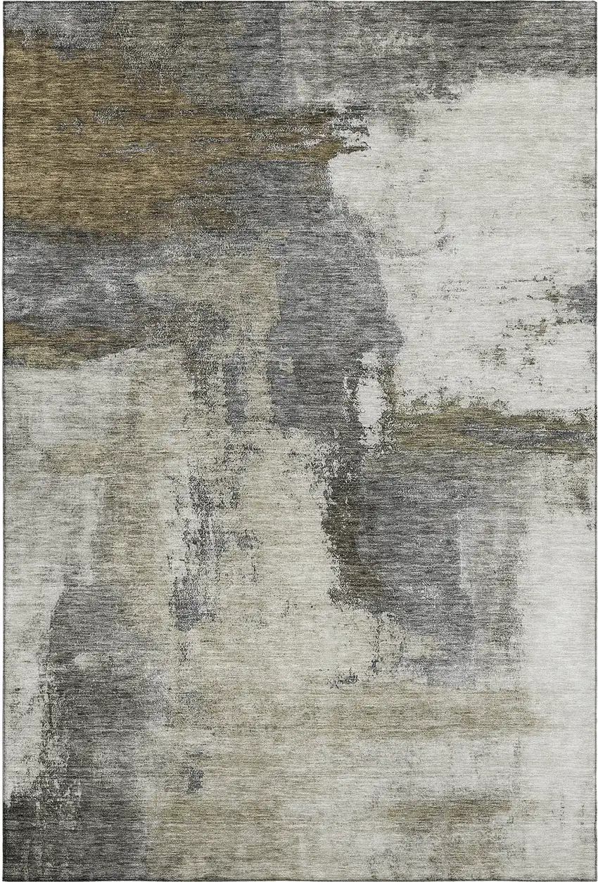 Gray Silver And Beige Abstract Washable Area Rug With UV Protection Photo 1