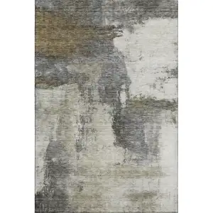 Photo of Gray Silver And Beige Abstract Washable Area Rug With UV Protection