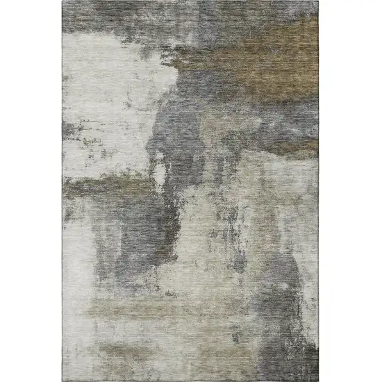 Gray Silver And Beige Abstract Washable Area Rug With UV Protection Photo 3