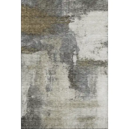 Gray Silver And Beige Abstract Washable Area Rug With UV Protection Photo 1