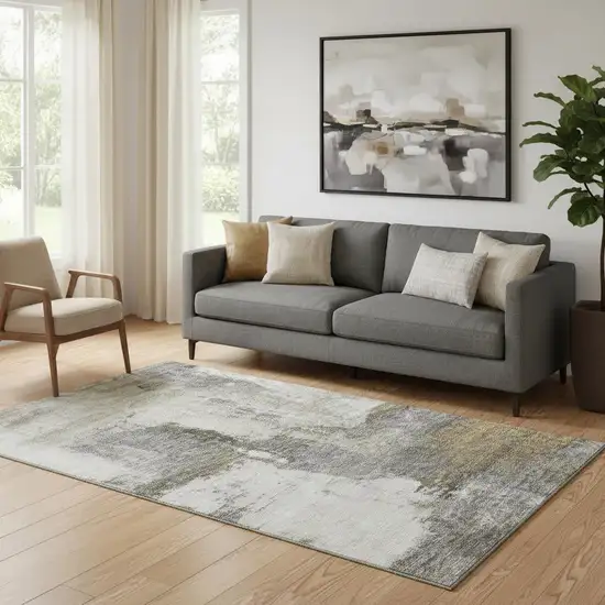 Gray Silver And Beige Abstract Washable Area Rug With UV Protection Photo 2