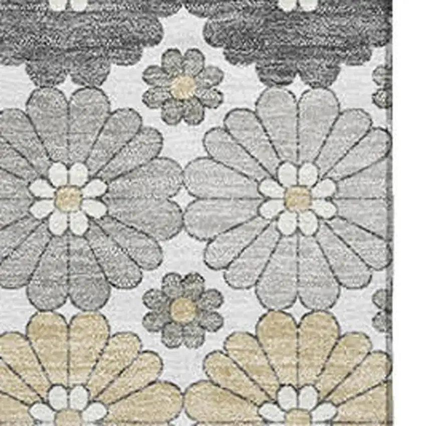 Gray Silver And Beige Geometric Washable Area Rug With UV Protection Photo 2