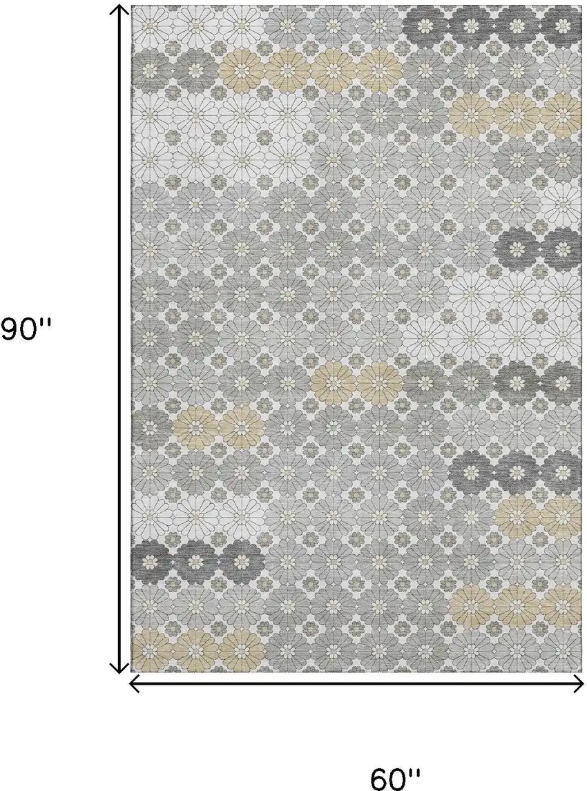 Gray Silver And Beige Geometric Washable Area Rug With UV Protection Photo 9