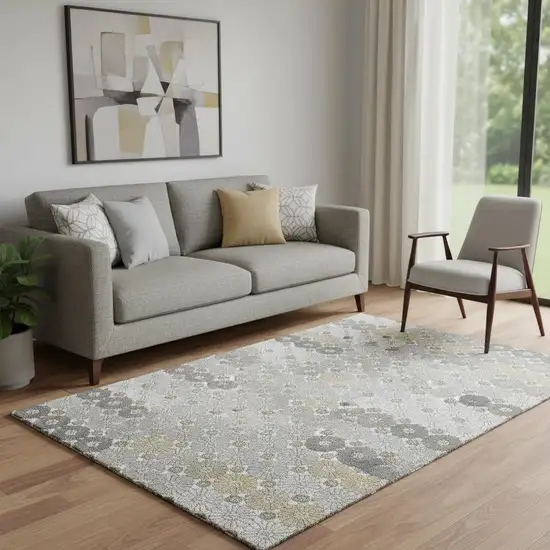 Gray Silver And Beige Geometric Washable Area Rug With UV Protection Photo 2