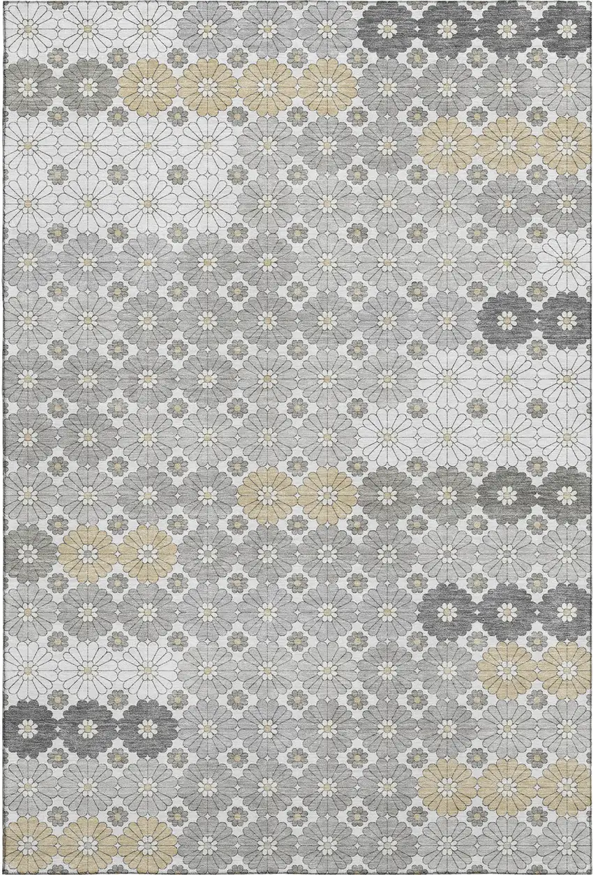Gray Silver And Beige Geometric Washable Area Rug With UV Protection Photo 1