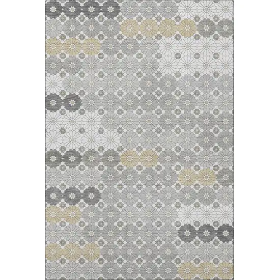 Gray Silver And Beige Geometric Washable Area Rug With UV Protection Photo 3