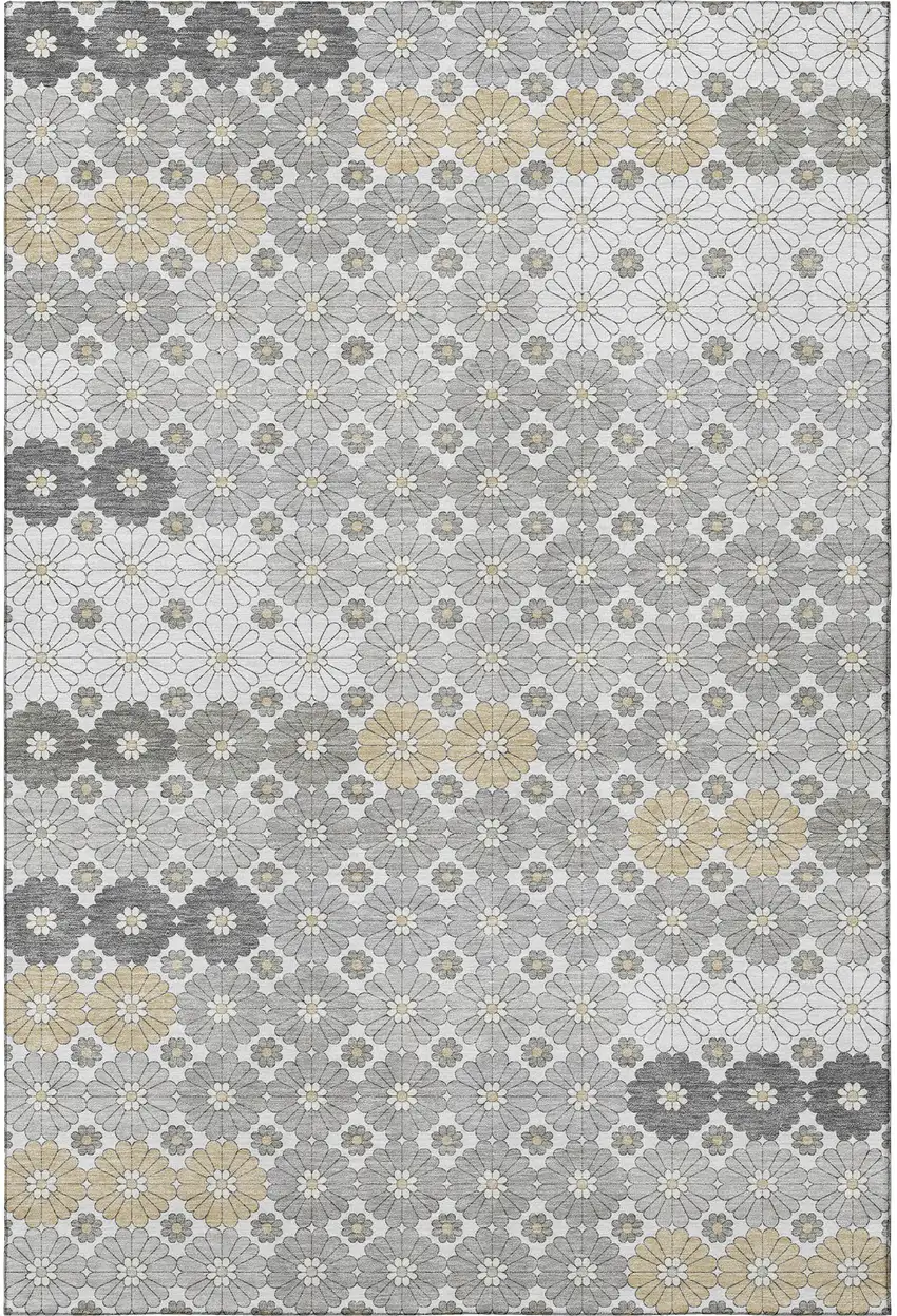 Gray Silver And Beige Geometric Washable Area Rug With UV Protection Photo 3