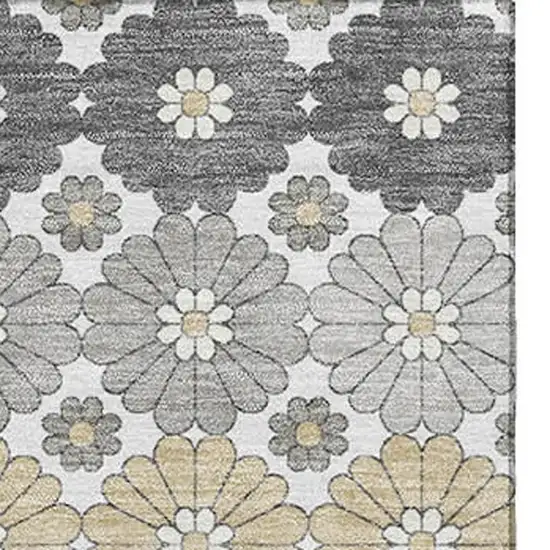 Gray Silver And Beige Geometric Washable Area Rug With UV Protection Photo 2