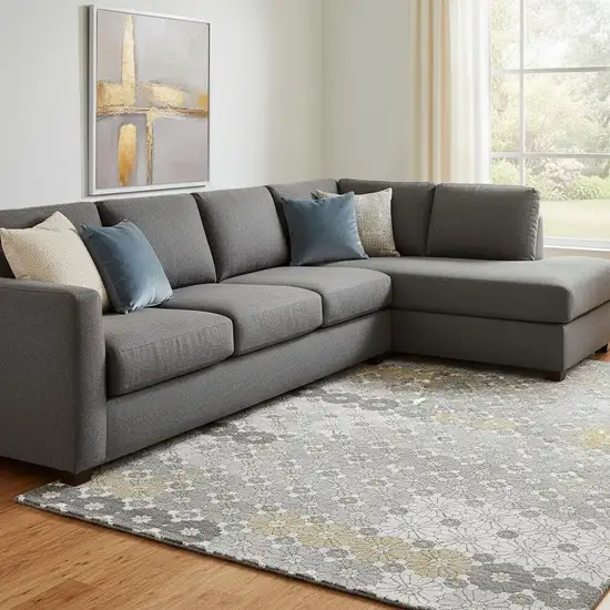 Gray Silver And Beige Geometric Washable Area Rug With UV Protection Photo 2