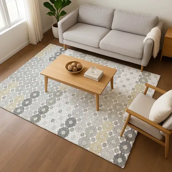 Gray Silver And Beige Geometric Washable Area Rug With UV Protection Photo 5