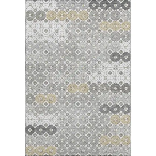 Gray Silver And Beige Geometric Washable Area Rug With UV Protection Photo 1