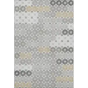 Photo of Gray Silver And Beige Geometric Washable Area Rug With UV Protection