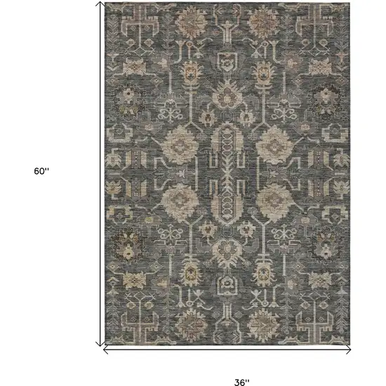 Gray Silver And Beige Oriental Washable Indoor Outdoor Area Rug Photo 3