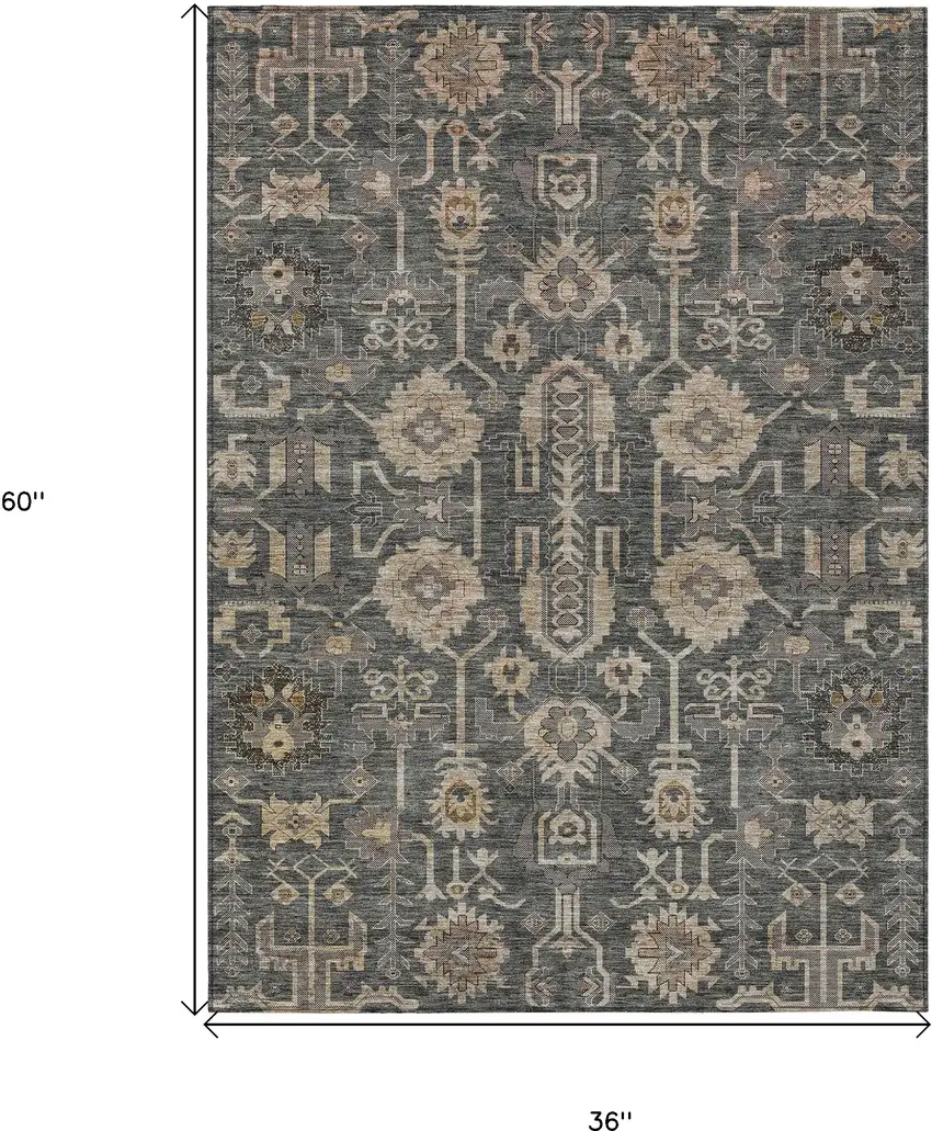 Gray Silver And Beige Oriental Washable Indoor Outdoor Area Rug Photo 3