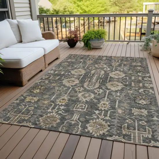 Gray Silver And Beige Oriental Washable Indoor Outdoor Area Rug Photo 6