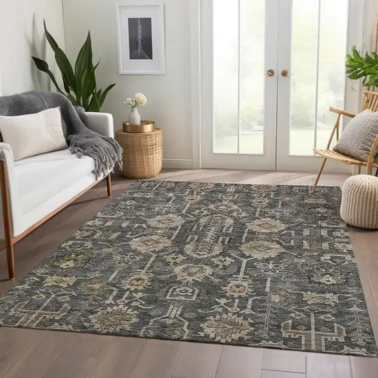Gray Silver And Beige Oriental Washable Indoor Outdoor Area Rug Photo 7