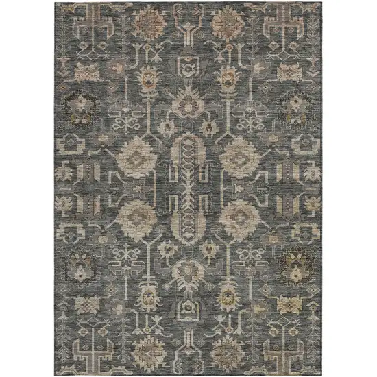 Gray Silver And Beige Oriental Washable Indoor Outdoor Area Rug Photo 5