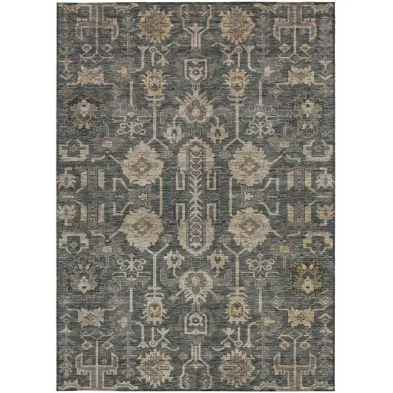 Gray Silver And Beige Oriental Washable Indoor Outdoor Area Rug Photo 5