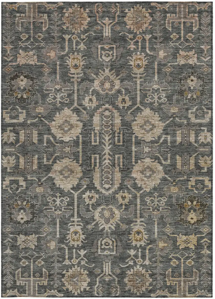 Gray Silver And Beige Oriental Washable Indoor Outdoor Area Rug Photo 5