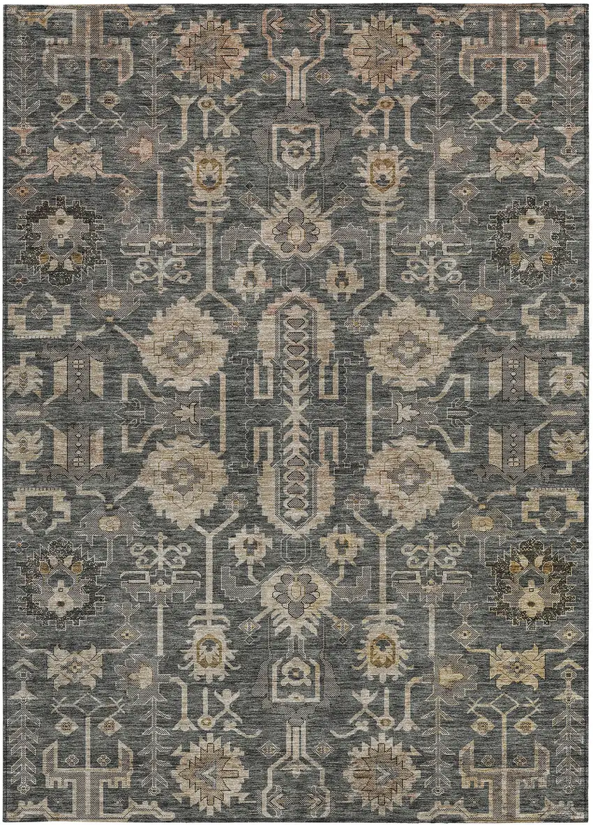 Gray Silver And Beige Oriental Washable Indoor Outdoor Area Rug Photo 5