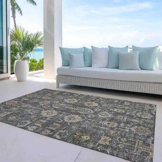 Gray Silver And Beige Oriental Washable Indoor Outdoor Area Rug Photo 9