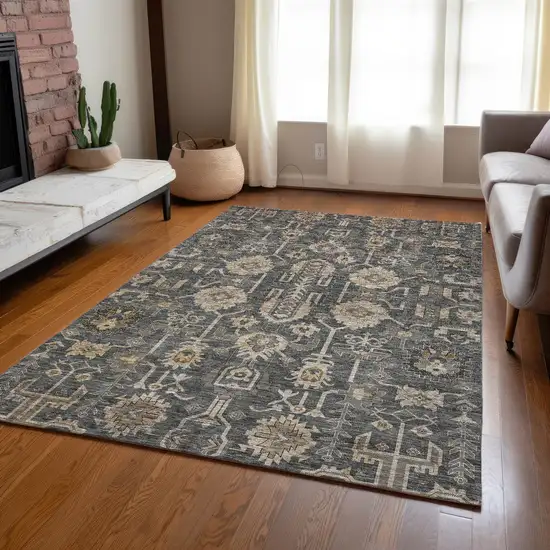 Gray Silver And Beige Oriental Washable Indoor Outdoor Area Rug Photo 8