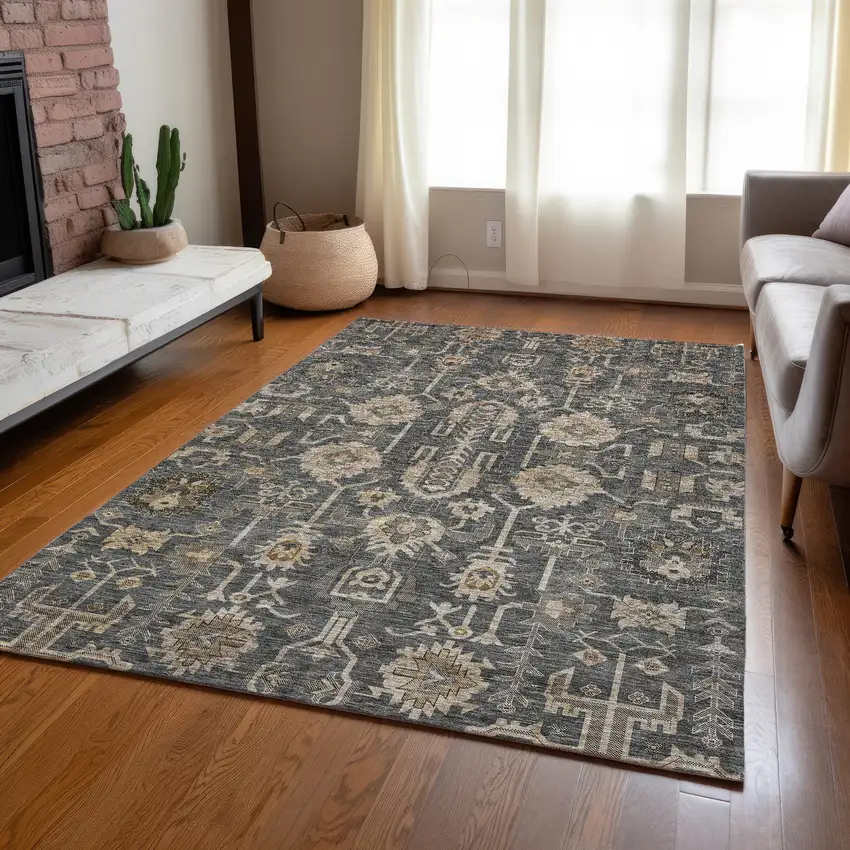 Gray Silver And Beige Oriental Washable Indoor Outdoor Area Rug Photo 8