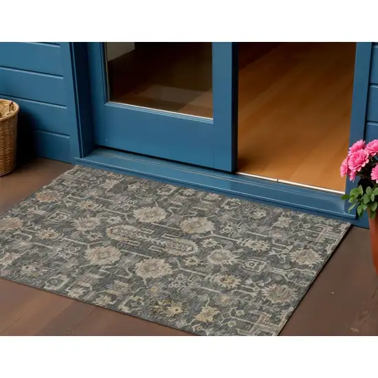 Gray Silver And Beige Oriental Washable Indoor Outdoor Area Rug Photo 1