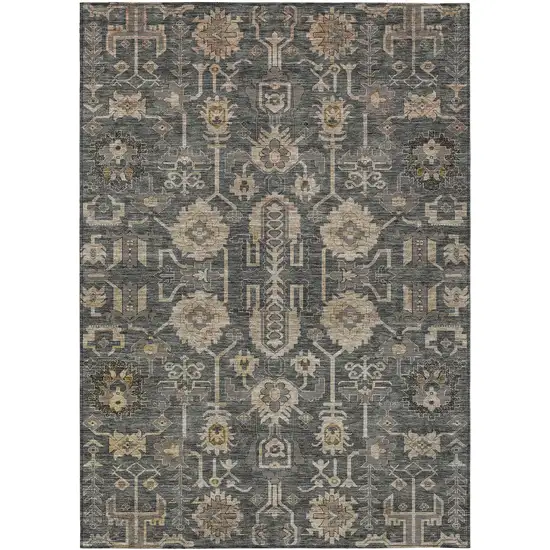 Gray Silver And Beige Oriental Washable Indoor Outdoor Area Rug Photo 1