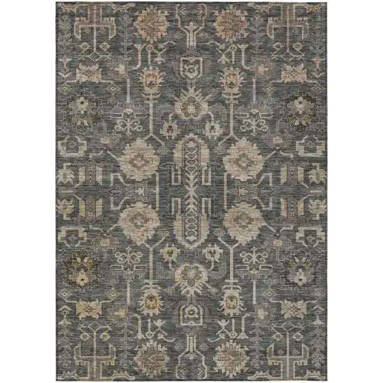 Gray Silver And Beige Oriental Washable Indoor Outdoor Area Rug Photo 1
