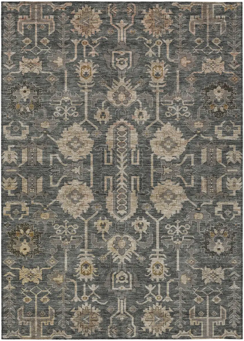 Gray Silver And Beige Oriental Washable Indoor Outdoor Area Rug Photo 1