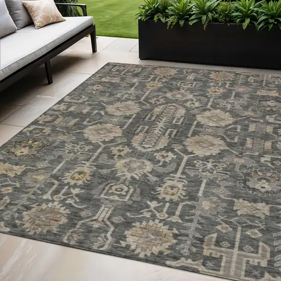 Gray Silver And Beige Oriental Washable Indoor Outdoor Area Rug Photo 1